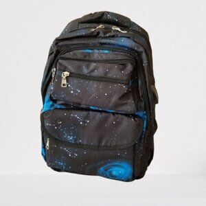 NWT! Nylon Backpack with Starry Night Design, USB Cord, Padded Back & Straps